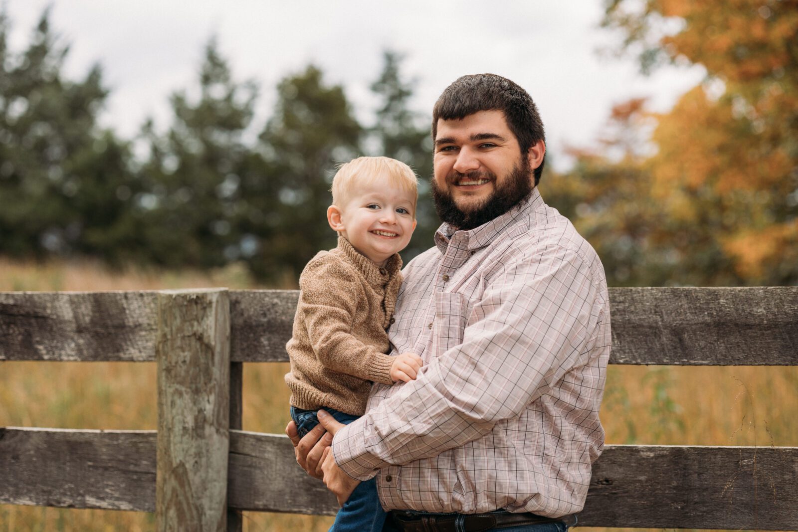 fall photo session with dad and son