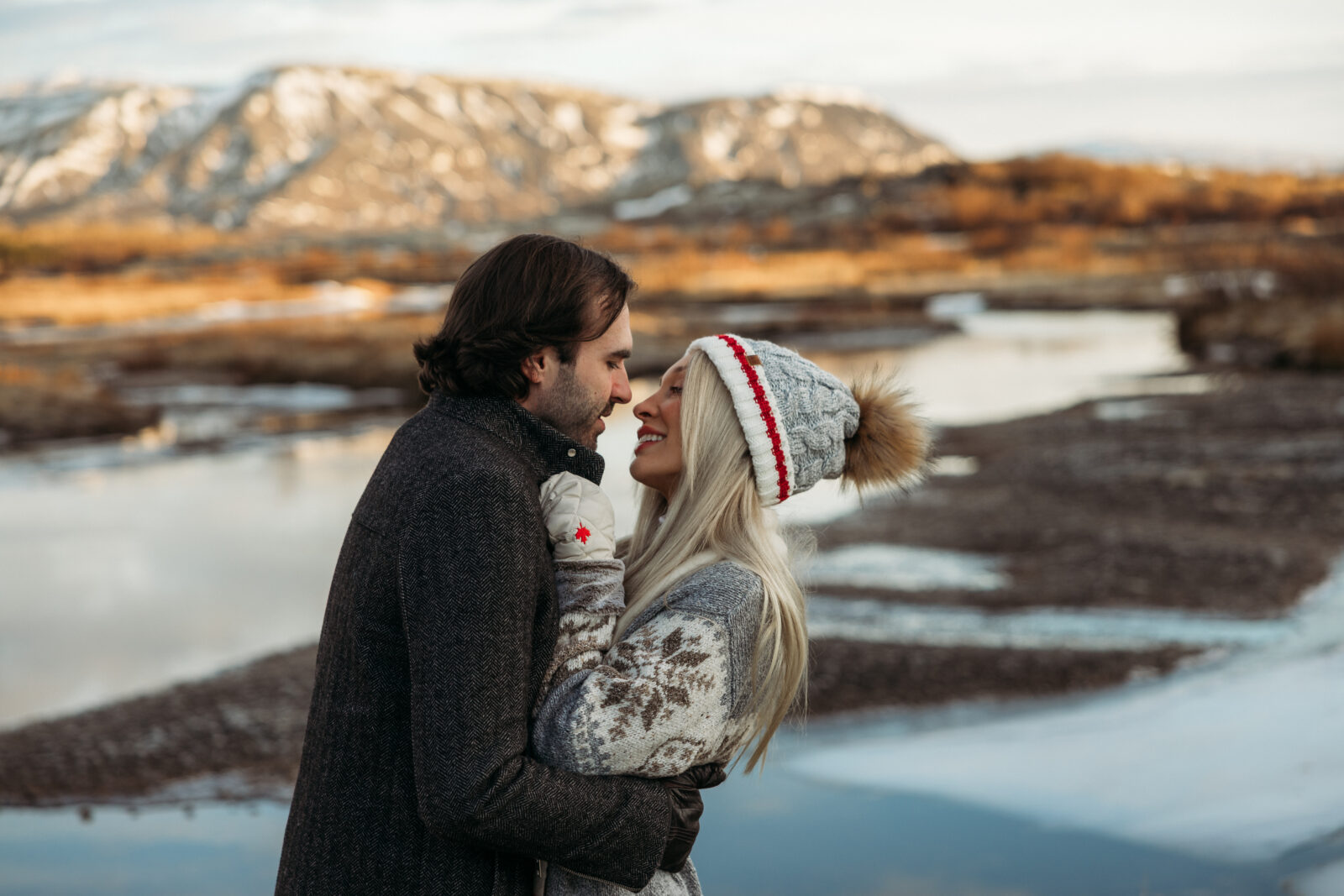 Close-up of Jess and Aaron embracing during their Iceland couples session
